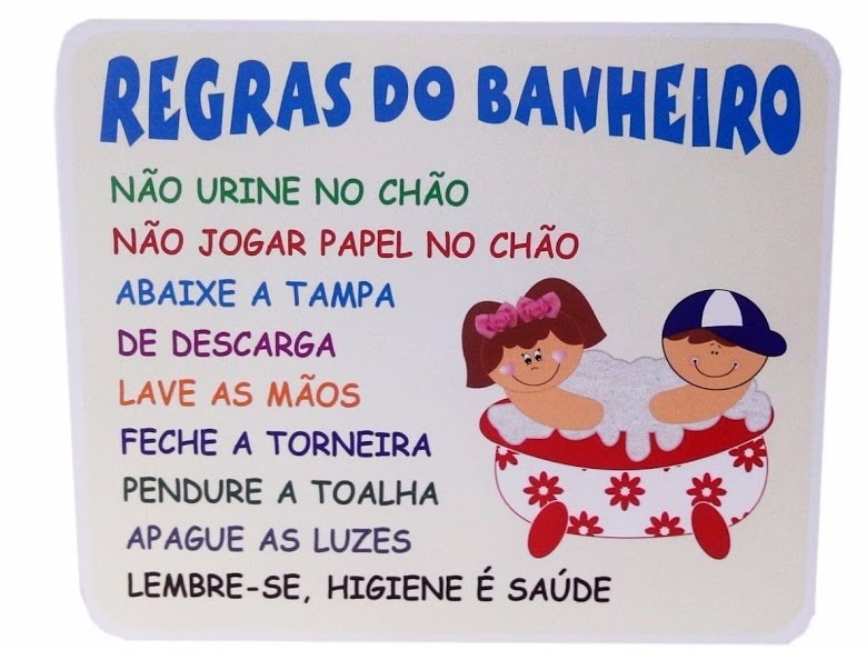 Decoração Banheiro Placa Mdf Regras Do Banheiro - R$ 22,90 