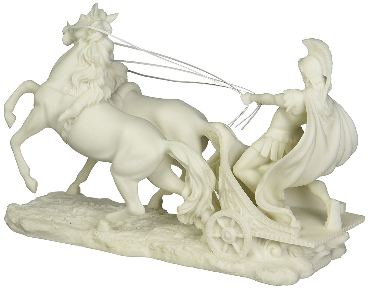 17th Century Roman Charioteer Charging Muscular Stallions Bonded Marble Statue