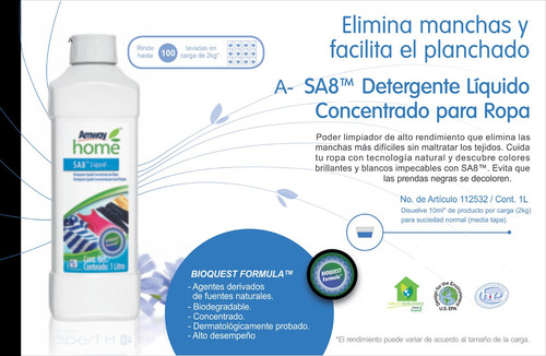 Sa8 Detergente Liquido Concentrado Para Ropa - $ 300.00 en Mercado Libre