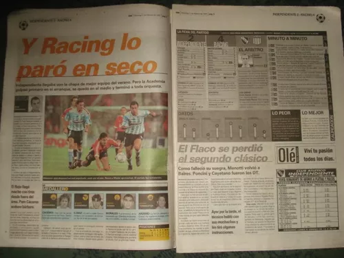diario ole 2-2-1997/racing 4 independiente 2/ copa mendoza