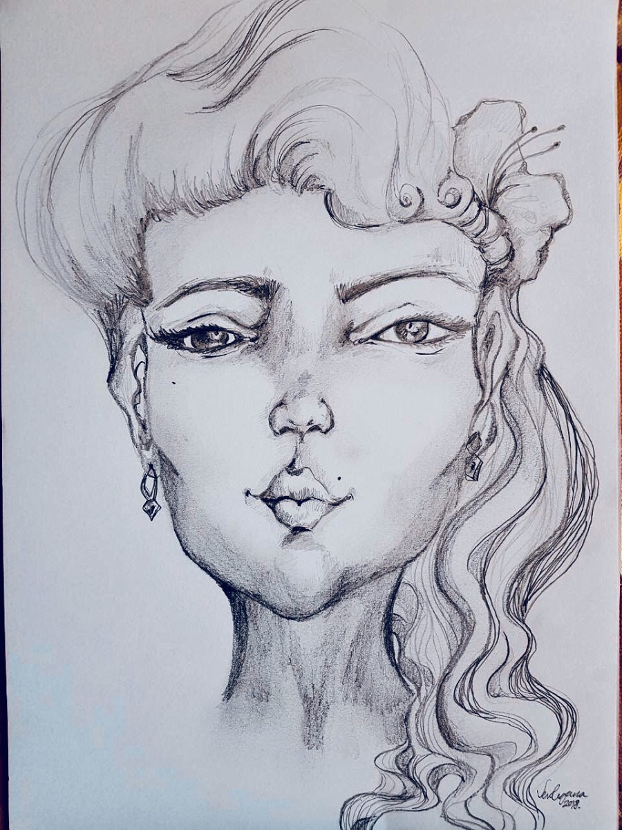 Dibujo A Lápiz Retrato Mujer Ilustración - $ 390.00 en 