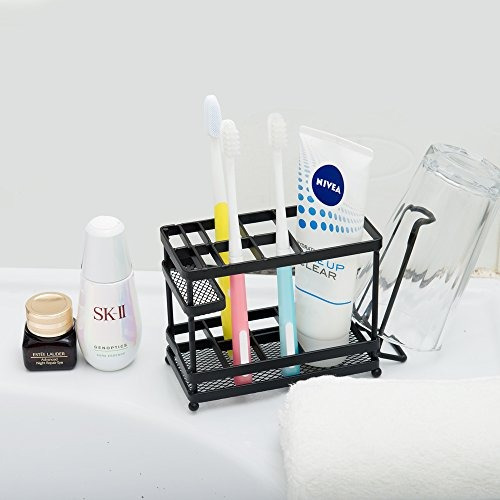 VANRA Soporte de metal para cepillos de dientes blanco organizador de almacenamiento de pasta de dientes y encimera organizadores de maquillaje 