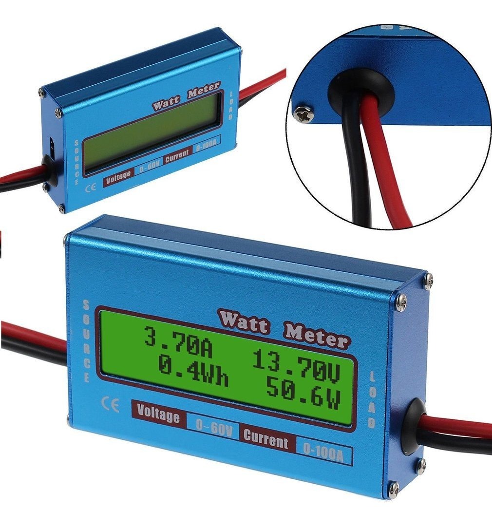 Medidor digital LCD de 60 V//100 A DC amper/ímetro de alta precisi/ón RC bater/ía Amp Analizador Herramienta Power Energy Watt Meter Azul