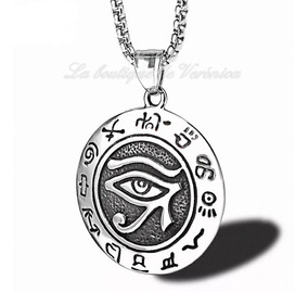 acero faraón egipcio Ojo de Ra Mal De Ojo Colgante Collar Mens negro de plata