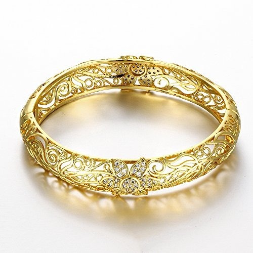 DILANCO 18K Rose Gold-Plated Creative Design Elegant Pattern Bangle Bracelet for Women