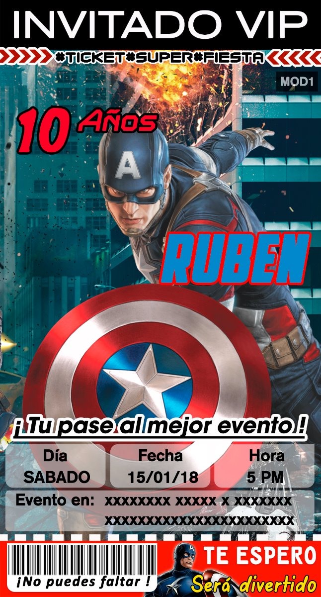 Diseño De Invitaciones Personalizadas Capitan America 