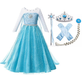 Disfraz Vestido Princesa Elsa Frozen + Accesorios Cosplay