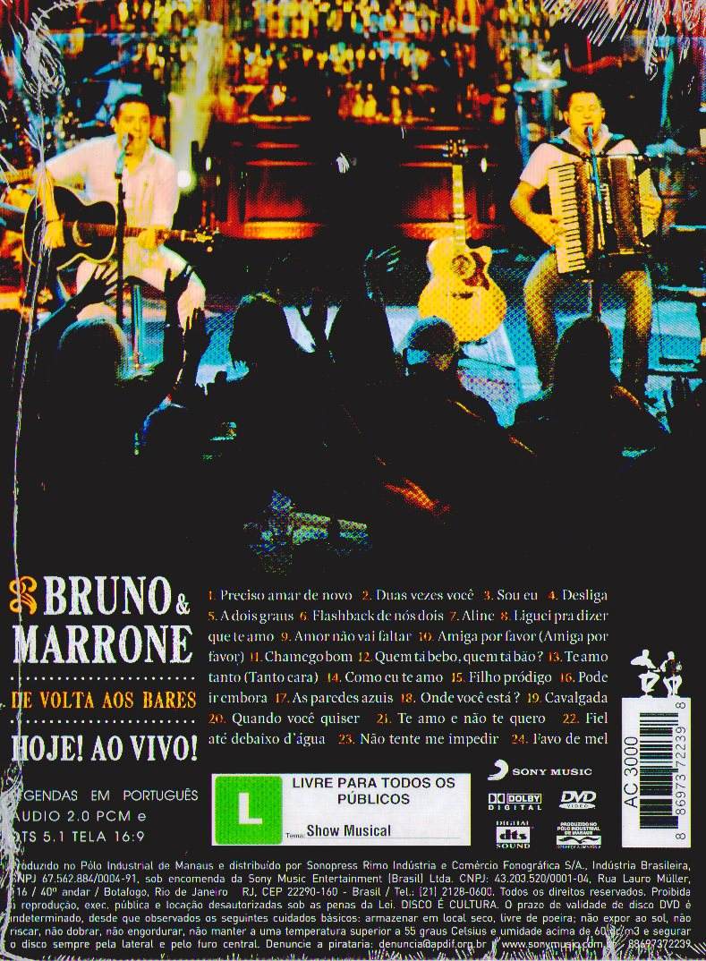 Dvd Bruno E Marrone - De Volta Aos Bares Hoje Ao Vivo! - R 