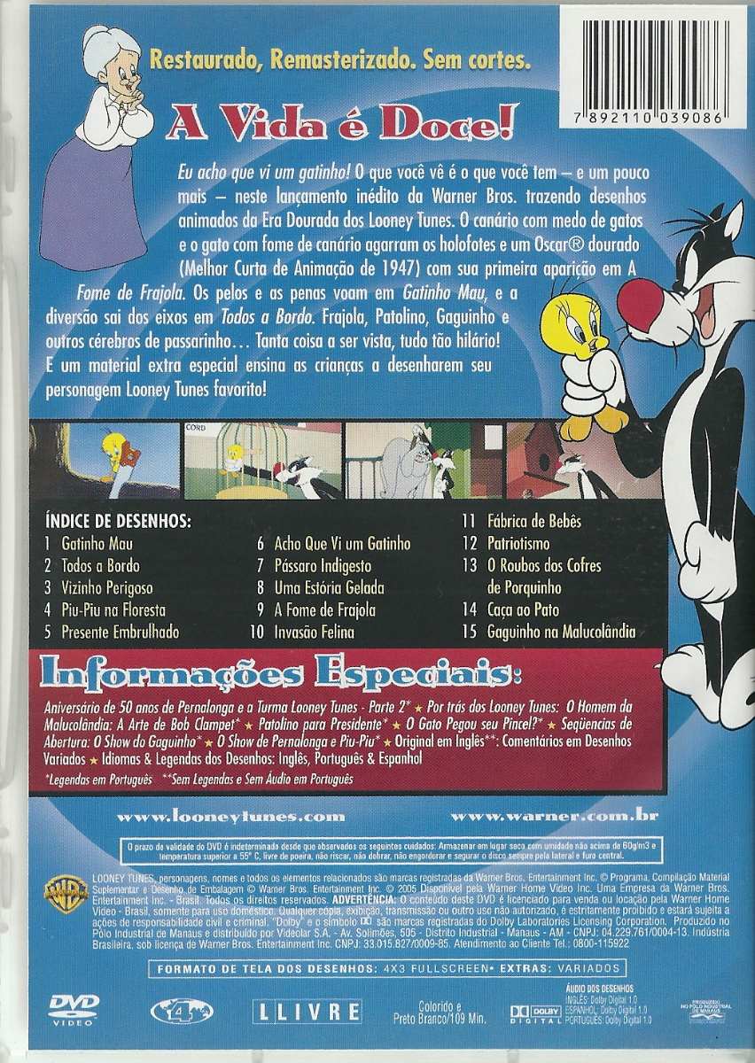 dvd coleção looney tunes aventuras com piu piu e frajola r 42 00