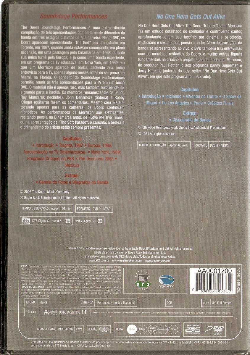Dvd Duplo The Doors Soundstage Performances No One Here