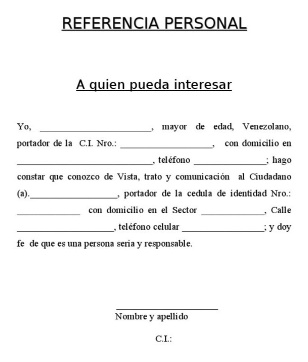 elaboracion de referencia personal o familiar bs 0 10 formato referencia personal
