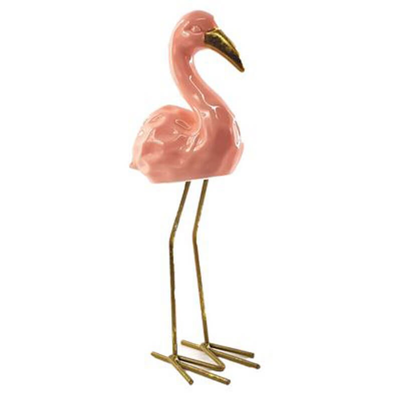 enfeite decoração pássaro flamingo cerâmica rosa 25cm altura r 39