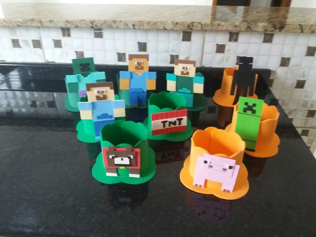 Enfeites Eva Minecraft Com 15 Centro De Mesa - R$ 60,00 em 