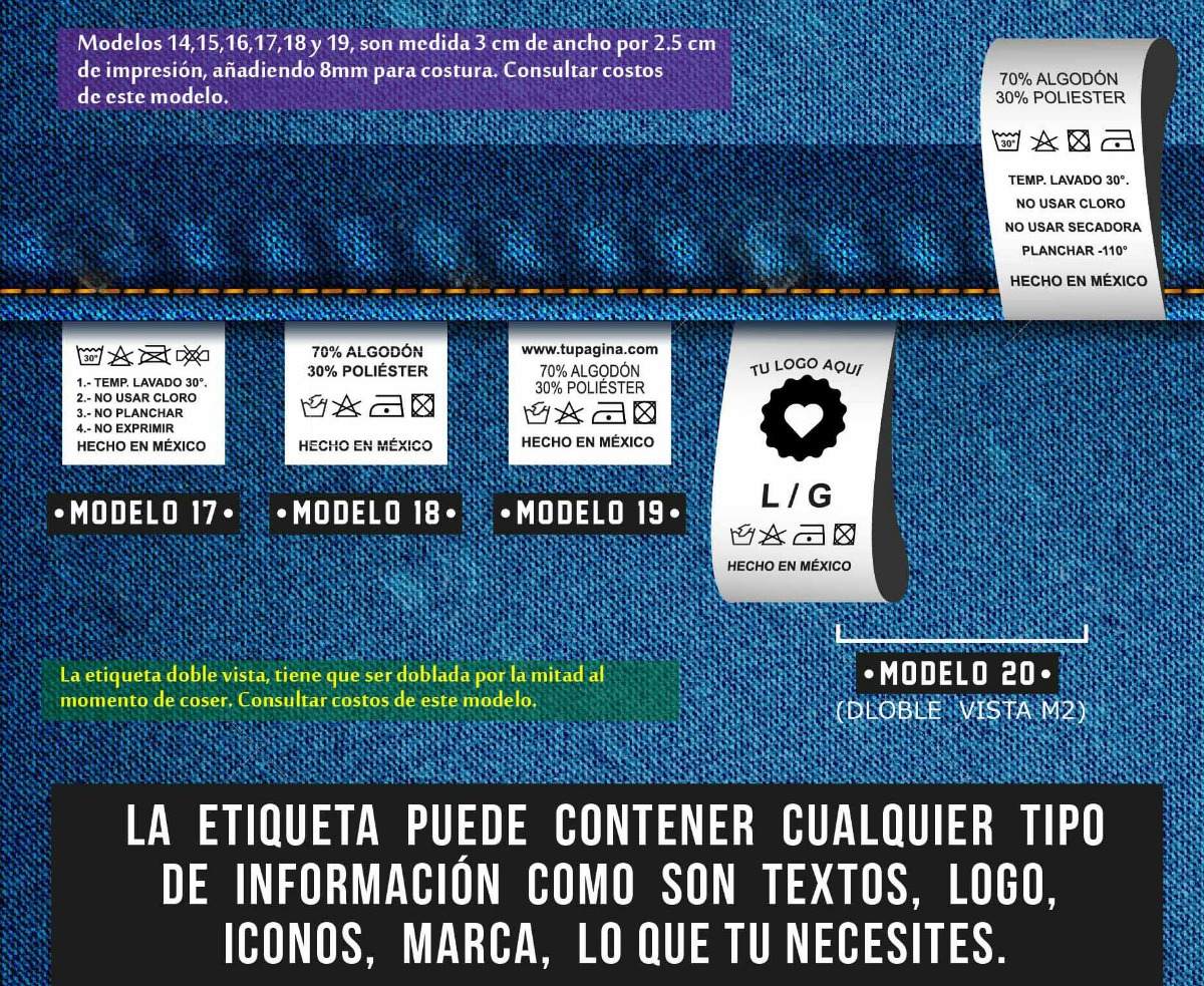 Mod 100 Etiquetas Personalizadas para ropa con Icono en Color a seleccionar Dinosaurio Tela Blanca 