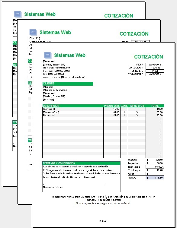 Excel Plantilla Cotizacion 50.00 en Mercado Libre