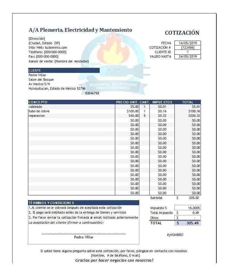 Excel Plantilla Cotizacion 100.00 en Mercado Libre