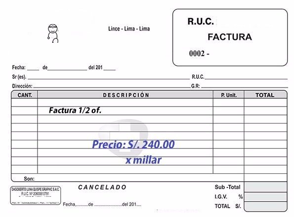 Fabricacion De Facturas 1/2 Oficio - Delivery Gratis - S 