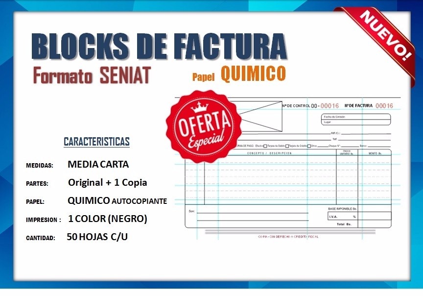 Facturas Fiscales Seniat , Talonarios Papel Químico - Bs 