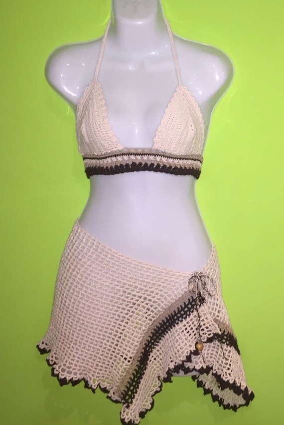 Faldas Pareos Short Crop Top Traje De Baño Tejidos Crochet - Bs. 67.000