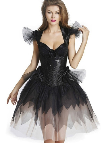 Fantasia Rainha Negra Bruxa Corselet Halloween Luxo
