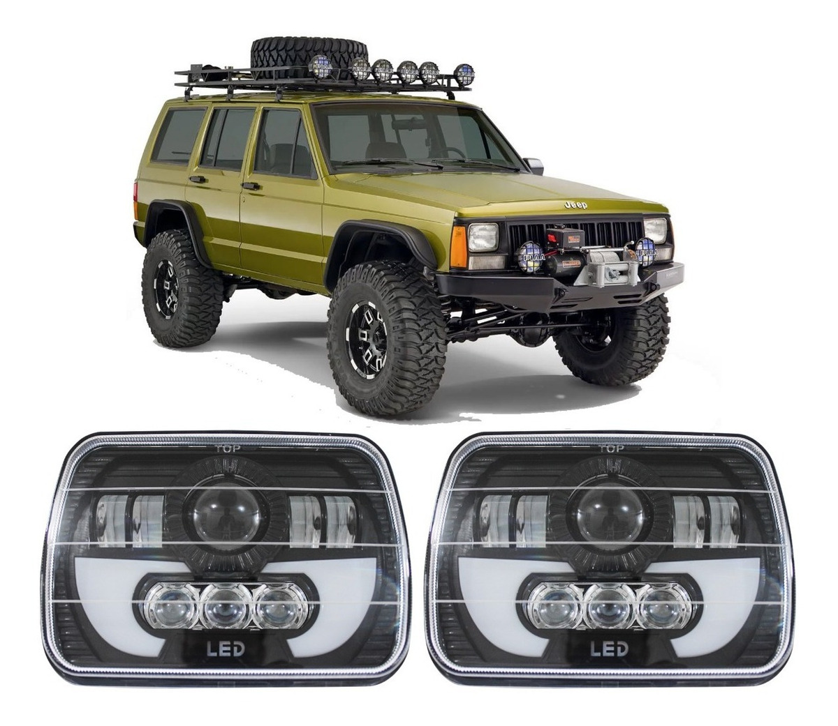 Faros Luz Led Jeep Cherokee Xj 7 In 19912015 Luz Blanca