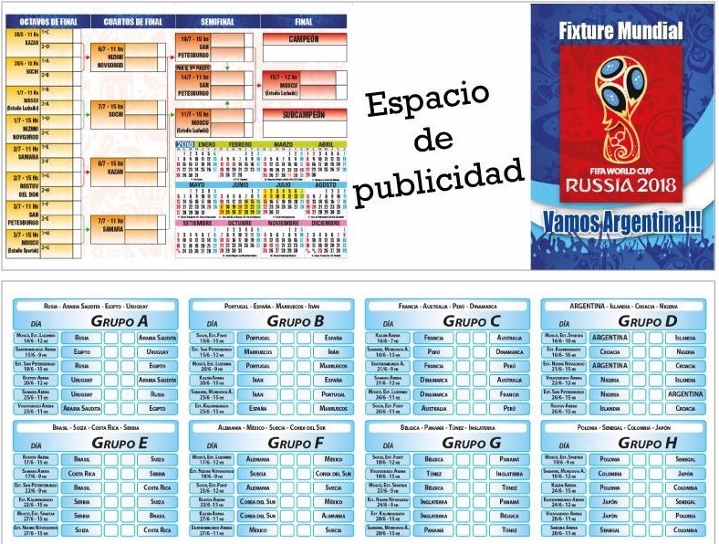 fixture almanaques rusia 2018 x 2000 u grandes sin impresión