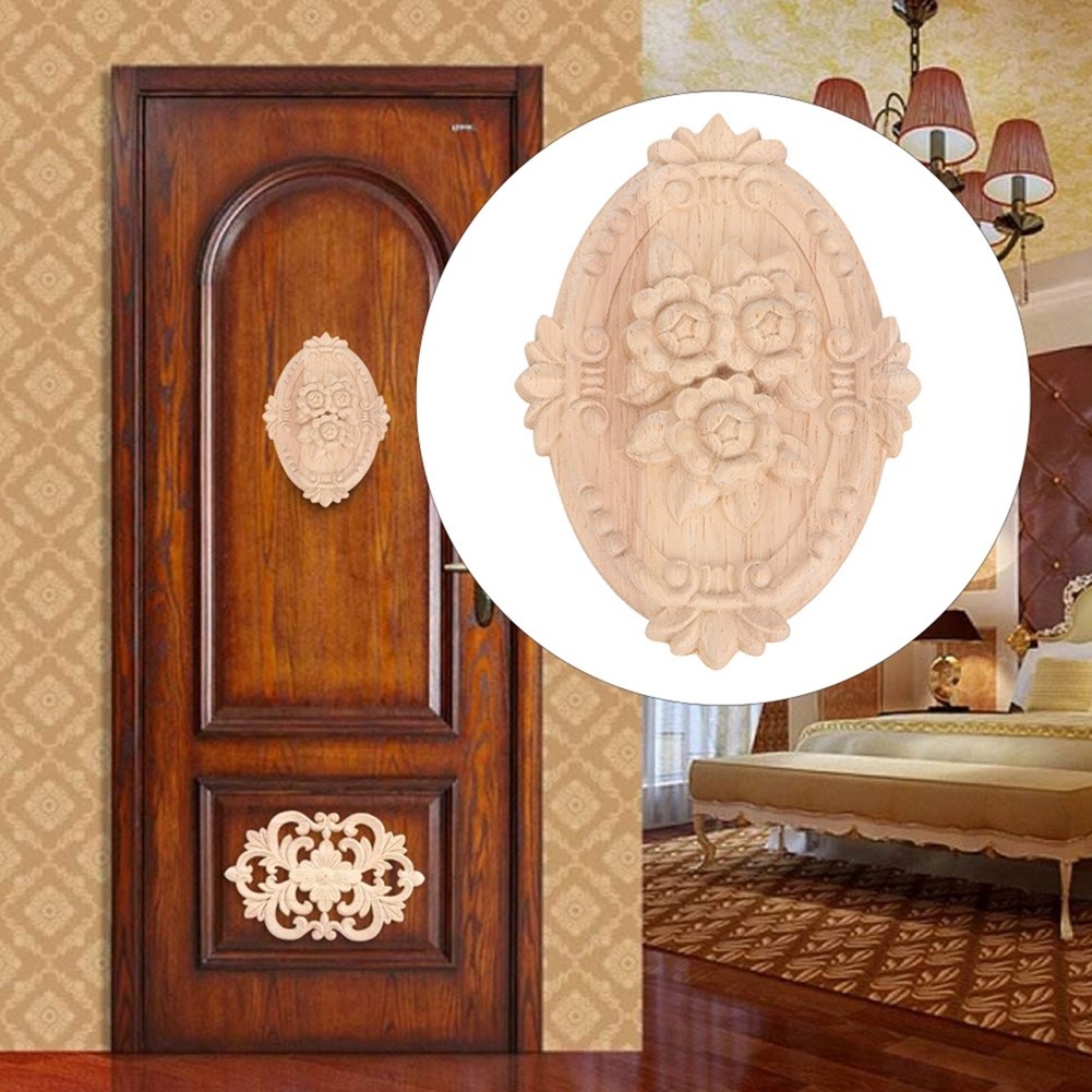 Tallado en madera aplique forma ovalada Onlay flor talla de calcoman/ía sin pintar decoraci/ón de muebles para el hogar
