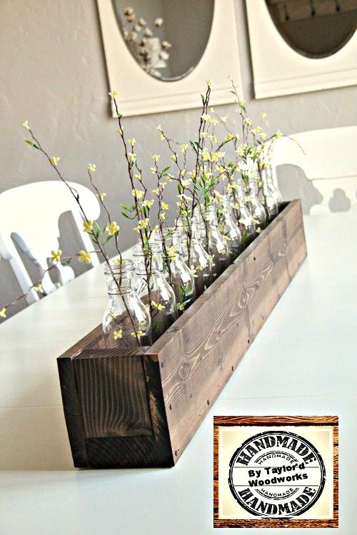 floreros rusticos de madera florero o porta velas de madera con botellas vidrio floreros rusticos de madera florero o porta velas de madera con botellas vidrio