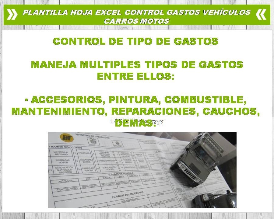 formato excel para control gastos vehículos carros motos