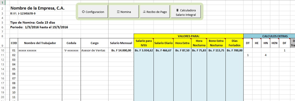 formato nomina control recibo de pago lottt excel bs 0 02 en