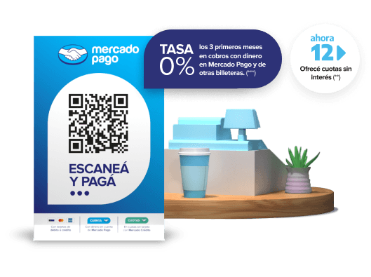 Soporte de plástico con código QR de Mercado Pago.