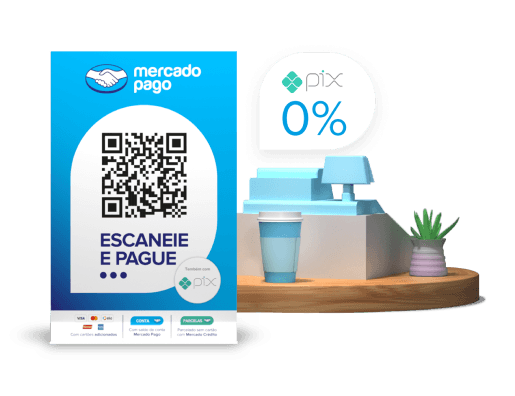 Suporte plástico do código QR e Pix do Mercado Pago.
