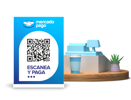 Soporte de plástico con código QR de Mercado Pago.
