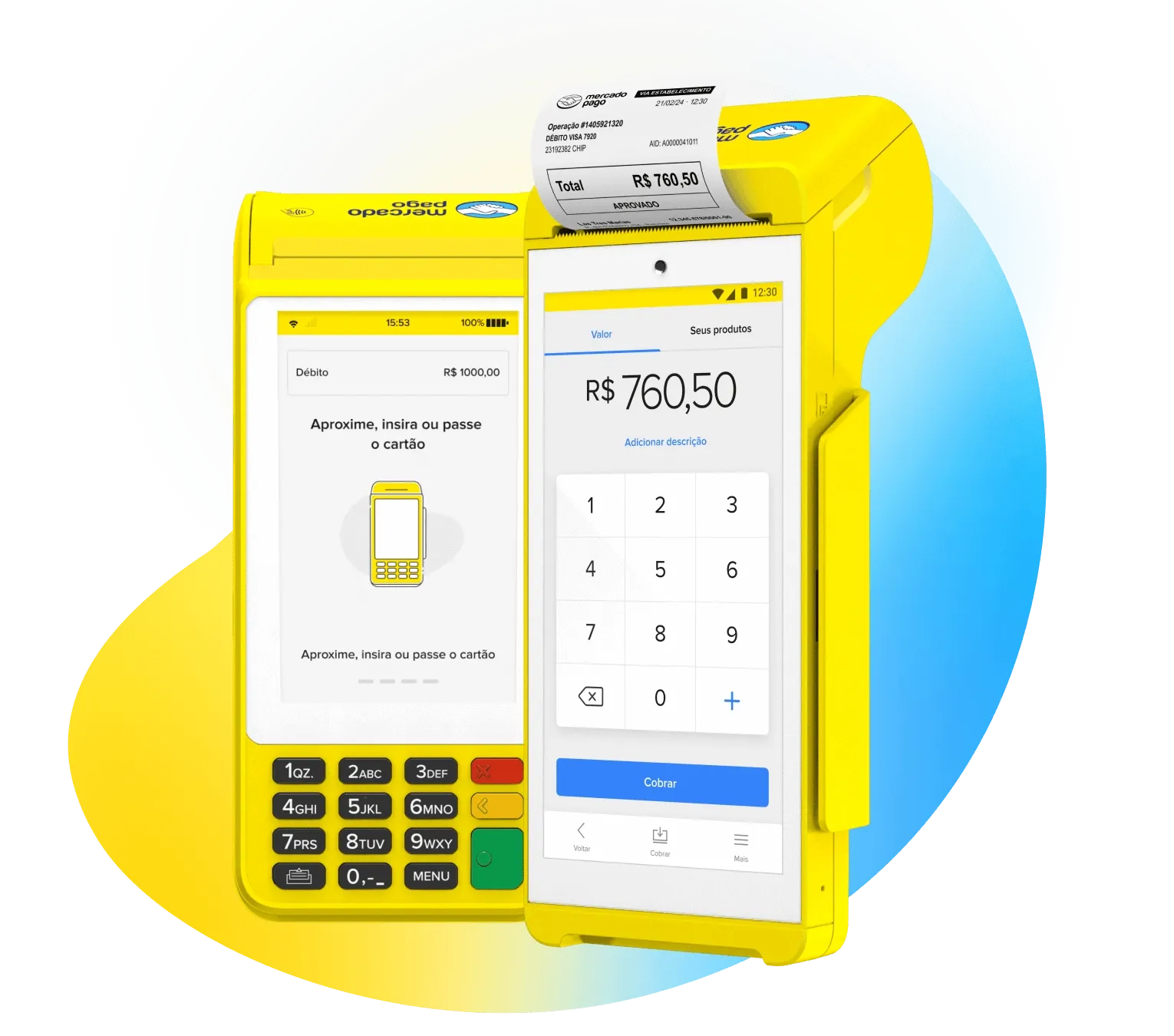 modelos-de-maquininhas-point Diferentes modelos de maquininhas do Mercado Pago. Da esquerda para direita: Point Mini NFC 1, Point Tap, Point Pro 2 e Point Smart.