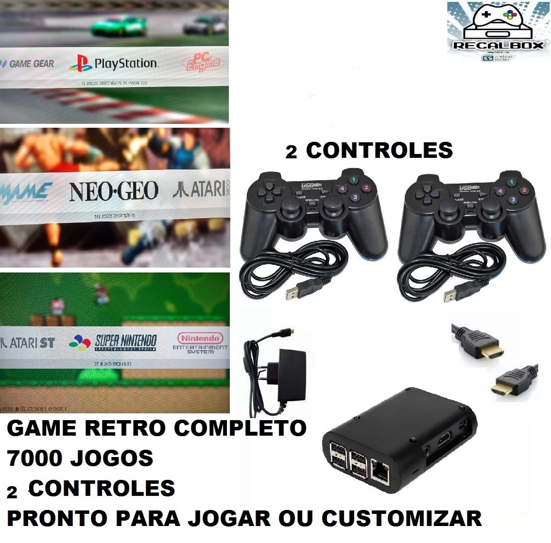 Game Kit Retro Raspberry Pi3 Recalbox 2 Controles 7000 Jogos