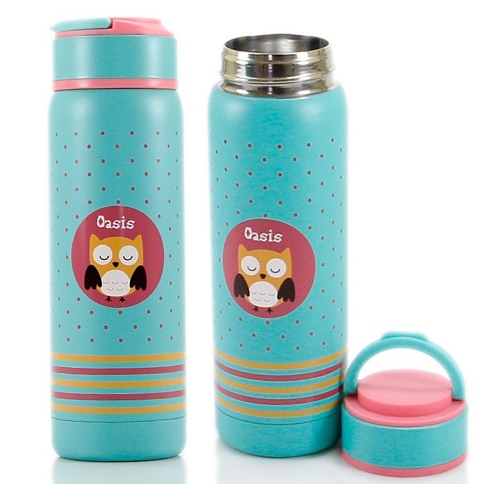 Garrafa Térmica Infantil Que Não Vaza Garrafa Térmica Portátil Infantil Inox 320ml Corujinha Azul - R$ 59,89
