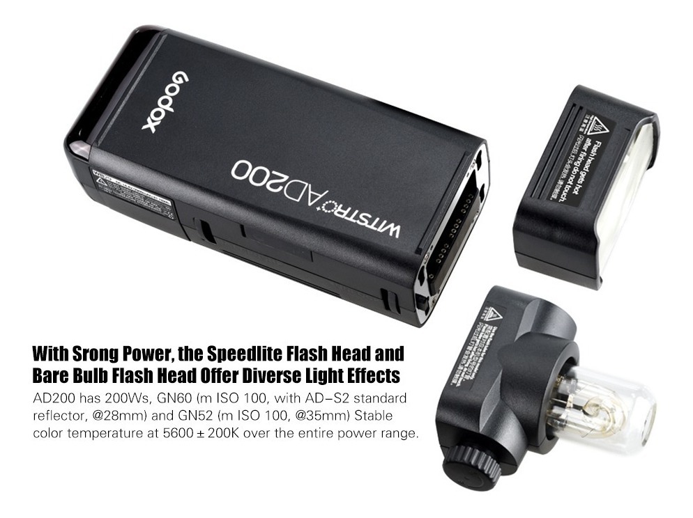 Godox AD200 Pocket Flash Flash Luz Flash Portable Mini TTL Speedlite con 2 cabezales de luz gn52 GN60 1//8000s HSS incorporado 2.4 G Wireless X Sistema 200 W fuerte Alimentaci/ón para Nikon Sony Canon