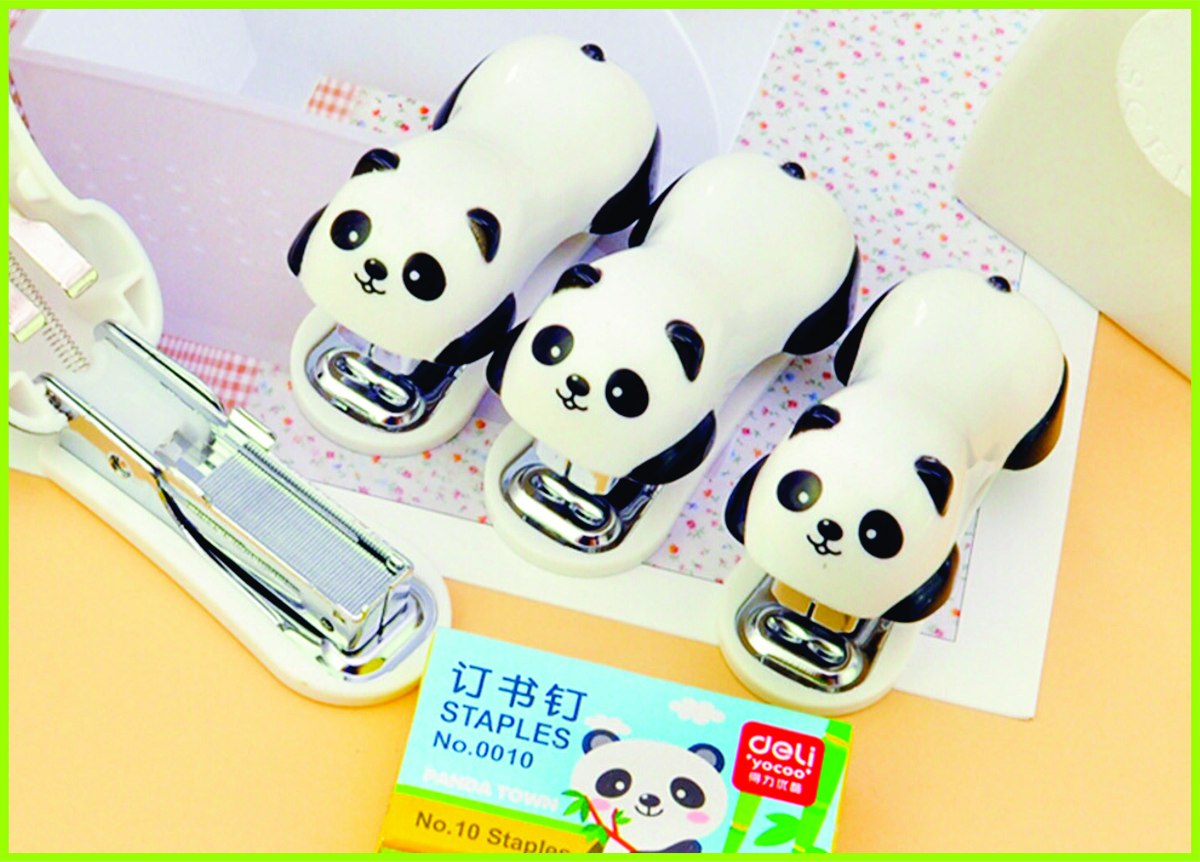 Grampeador Panda Mini Escolar Infantil Material Grampo - R 