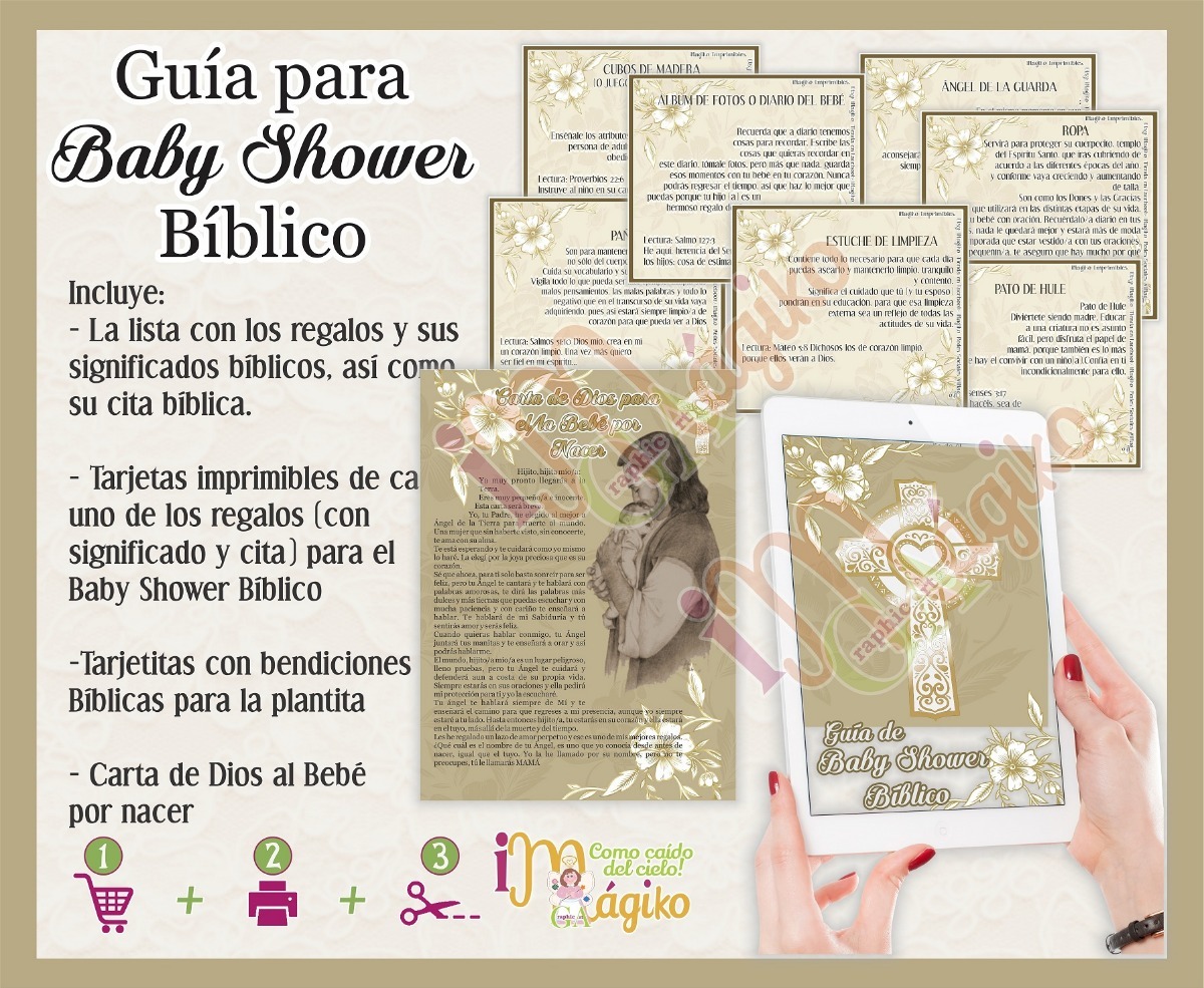 Guia Baby Shower Biblico Tarjetas Imprimibles P Regalos 65 00
