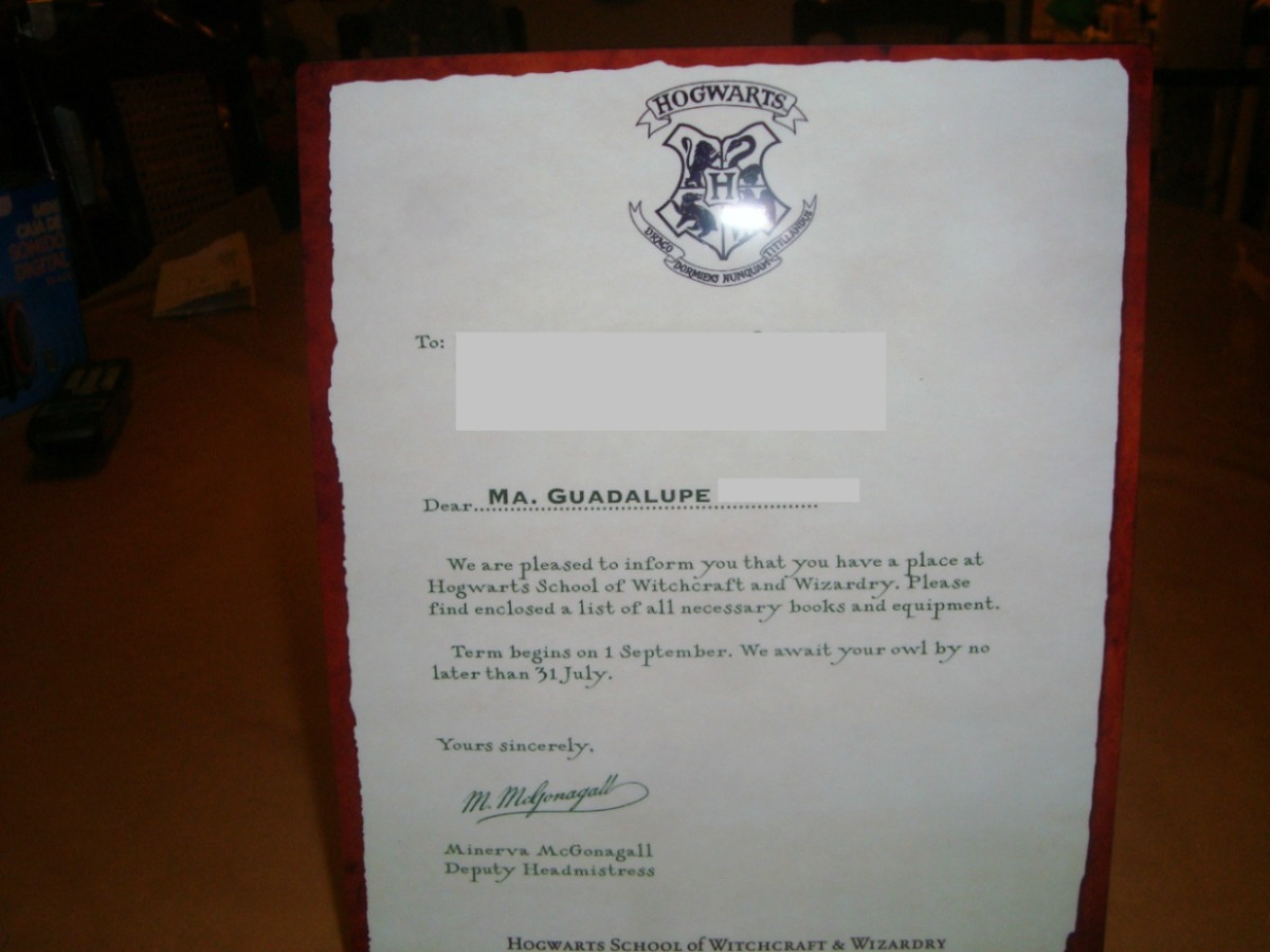 Harry Potter Carta Aceptación Hogwarts Personalizada 