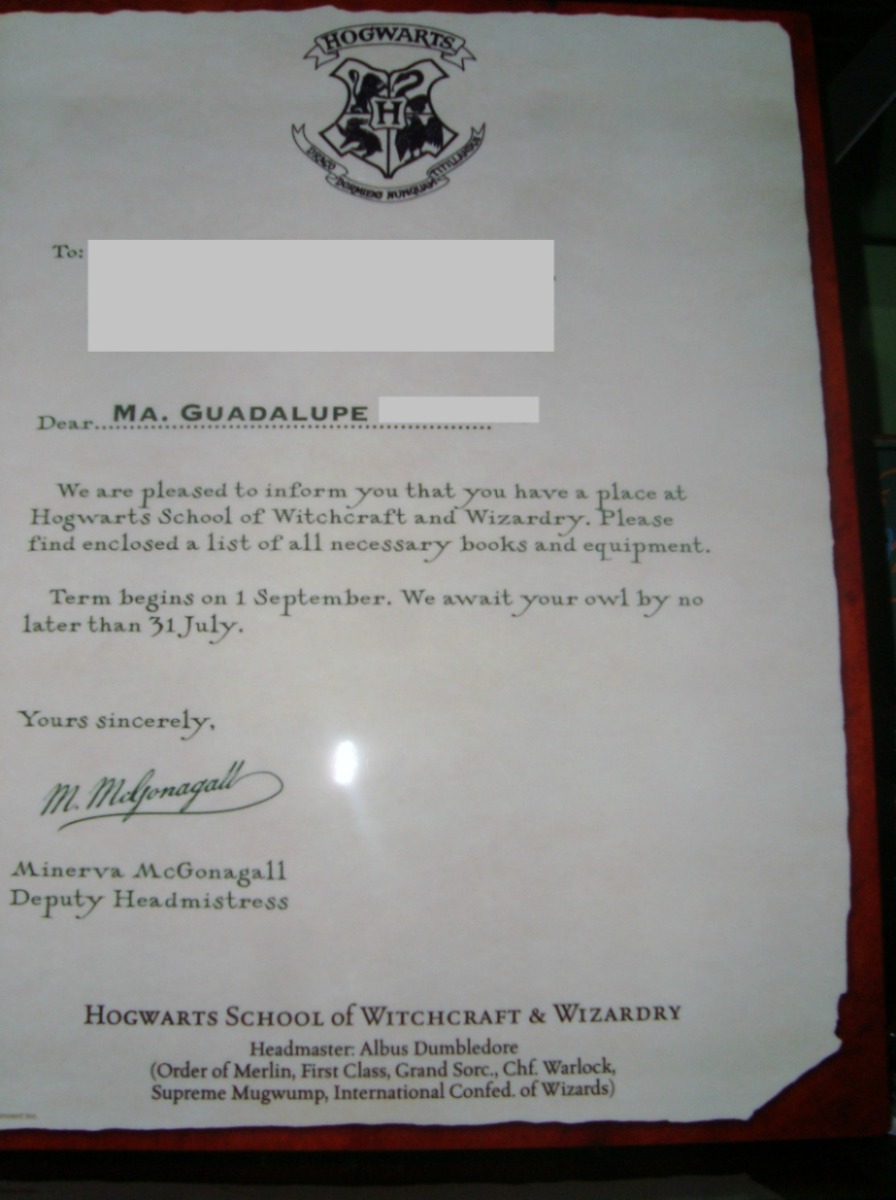 Harry Potter Carta Aceptación Hogwarts Personalizada 