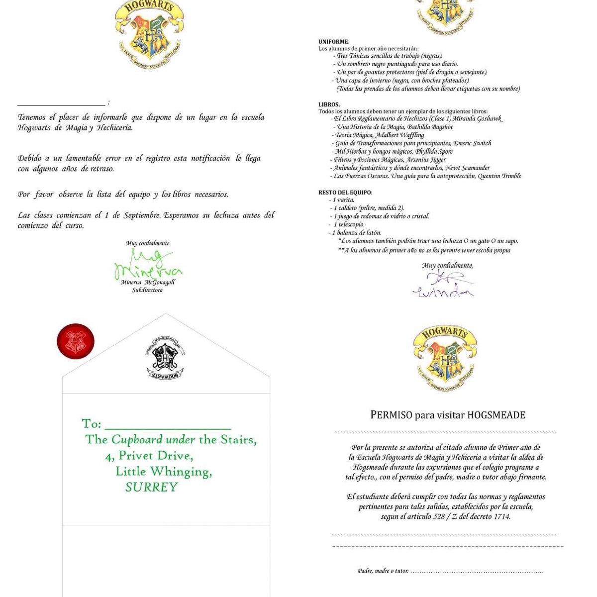 Harry Potter Carta Hogwarts Plantilla Envío Gratis - $ 35 