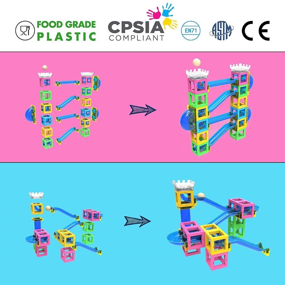 Hippococo Bloques de Construcci/ón Magn/éticos 3D: Circuito de Canicas Duradero Fomenta la Creatividad e Imaginaci/ón Robusto y Seguro Juguete Educativo Stem Innovador para Ni/ños y Ni/ñas 60 Piezas