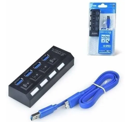 Hub Usb 3.0 4 Portas Com Switch E Led Indicador Suporta 1tb