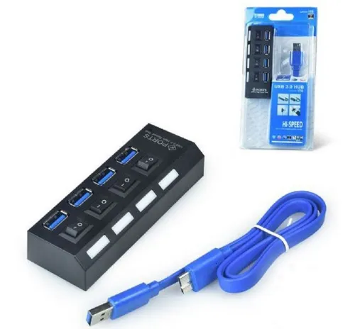 Hub Usb 3.0 Com Entrada 4 Portas C Interruptor+ Cabo 1.5m