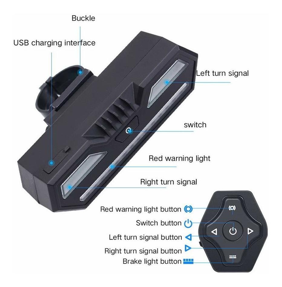 Señales giro bicicletas actualizadas control remoto inalámbrico luz trasera IPX4