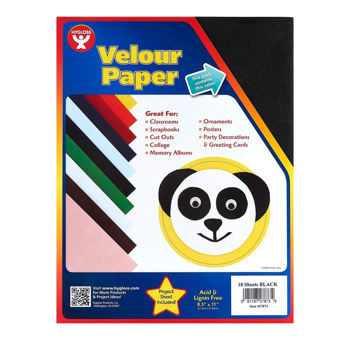 Hygloss Productos Negro Papel Velour 8 1 2 X 11 Pulgadas