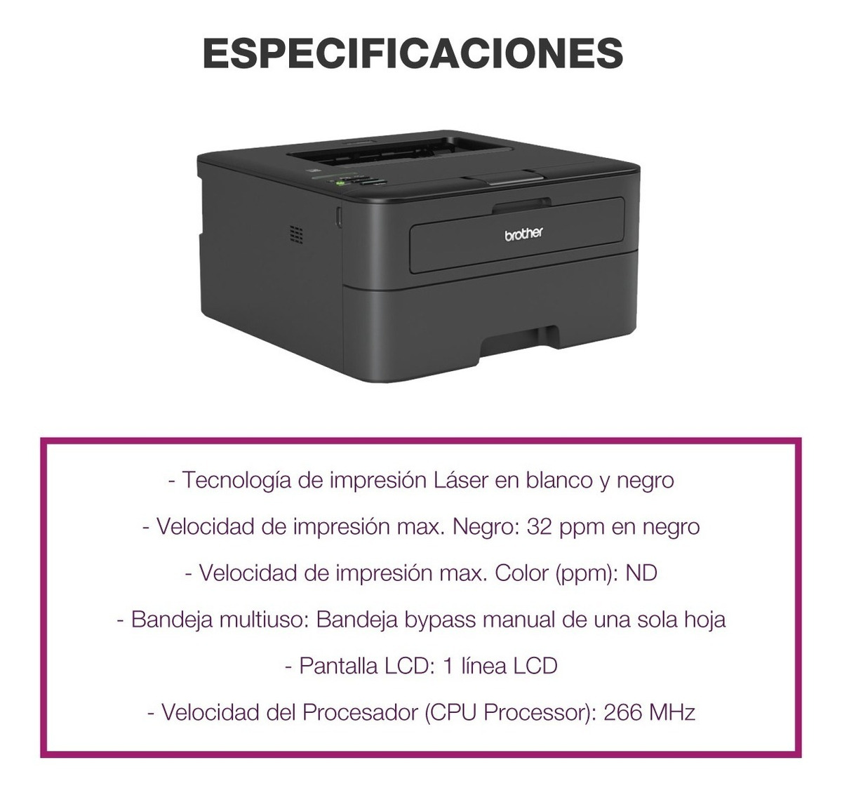Impresora láser Blanco y Negro A4, 20 ppm Brother HL2130 
