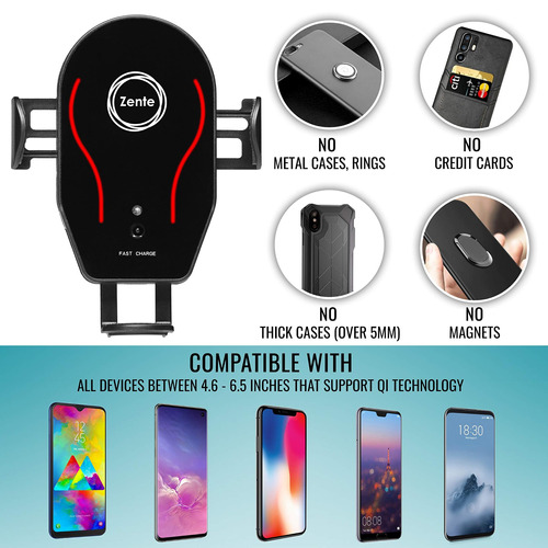 Car Wireless Charger Mount with Air Vent Clip for iPhone Samsung and Other Android Qi-Enabled Smartphones by Zente 