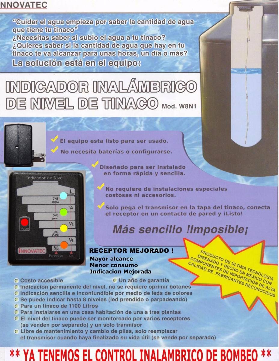 Nivel De Agua Tinaco Indicador De Nivel Tinaco Inalambrico (wireless) 1100lt - $ 1,264.00 en
